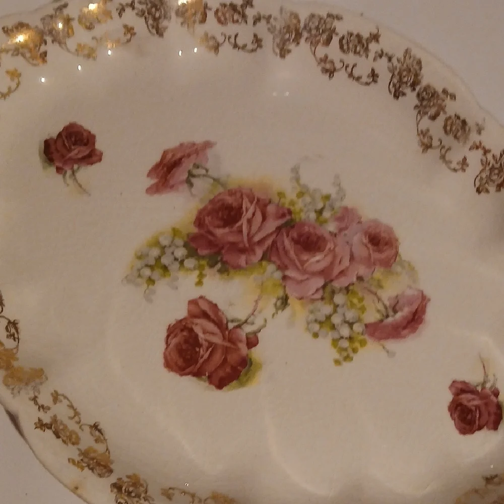 Vintage Homer Laughlin Floral Serveware with Gold Accents Platter